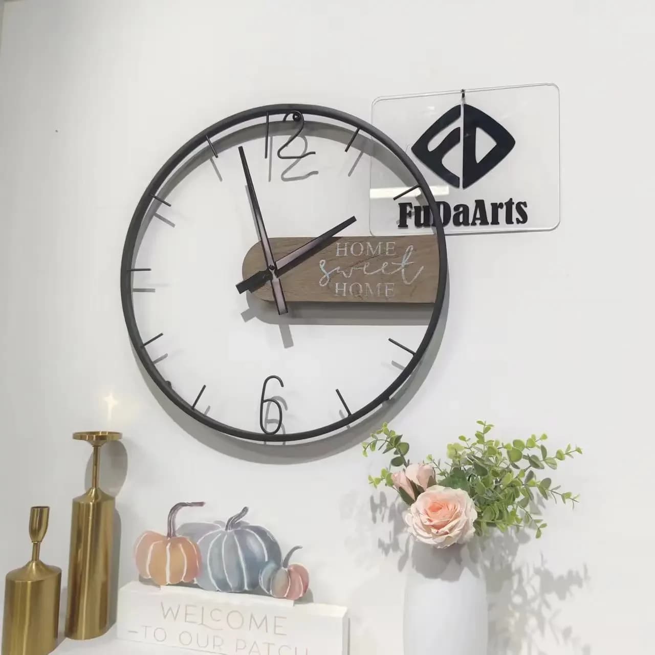 -50 cm Wholesale silent luxury rustic wooden wall clock cheap modern digital metal wall clock large for home decoration