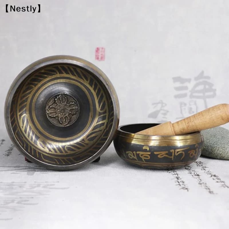 Buddha Sound Bowl Tibetan Bell Yoga Meditation Bowl Metal Singing Bowl Striker Chanting Bowl Brass Chime Handicraft Music〔Nest〕