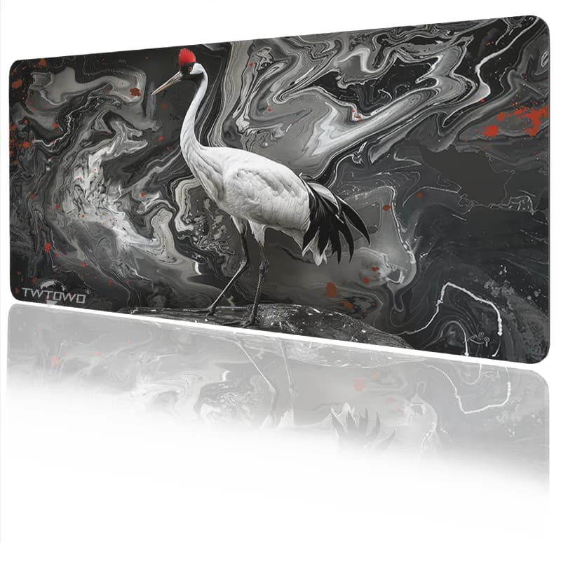 Tappetino per Mouse in Marmo Crane Art, Tappetino da Gaming XL Personalizzato, Tappetino XXL per Tastiera Meccanica, Morbido Antiscivolo in Gomma Naturale per Scrivania