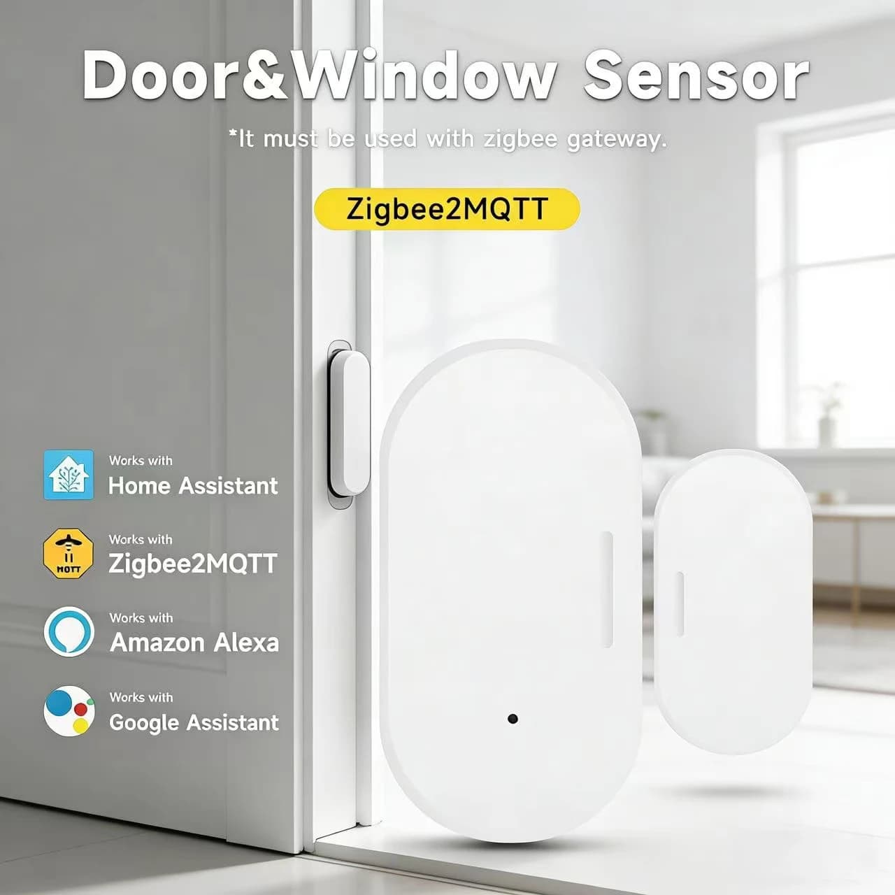Sensore per Porte e Finestre Zigbee2MQTT 3.0, Rilevatore di Sicurezza per Casa Intelligente Compatibile con Home Assistant, Alexa e Google Assistant