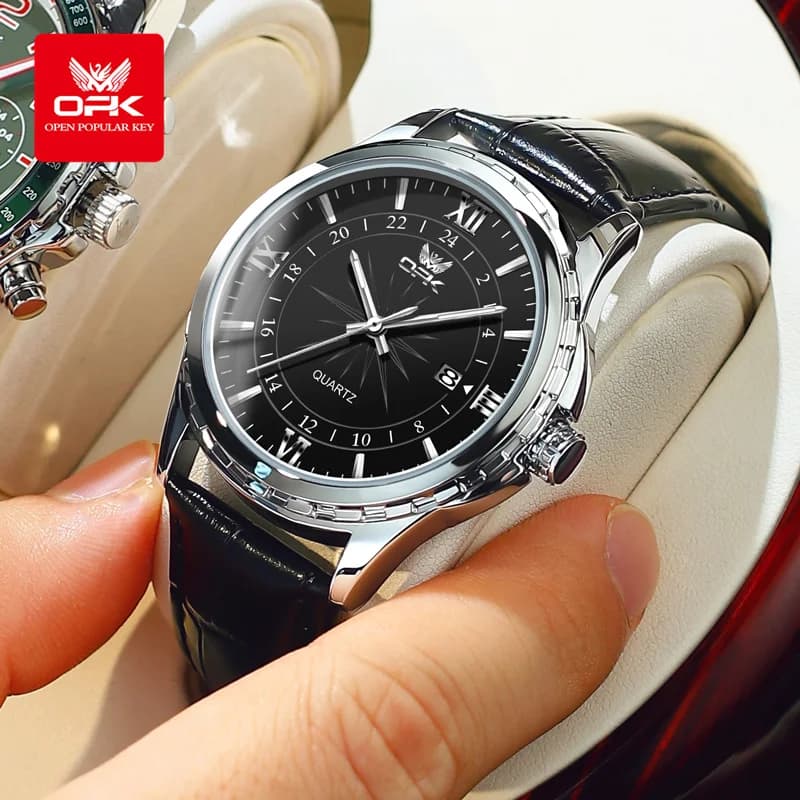OPK orologio al quarzo da uomo comodo cinturino in pelle impermeabile orologio da polso da uomo