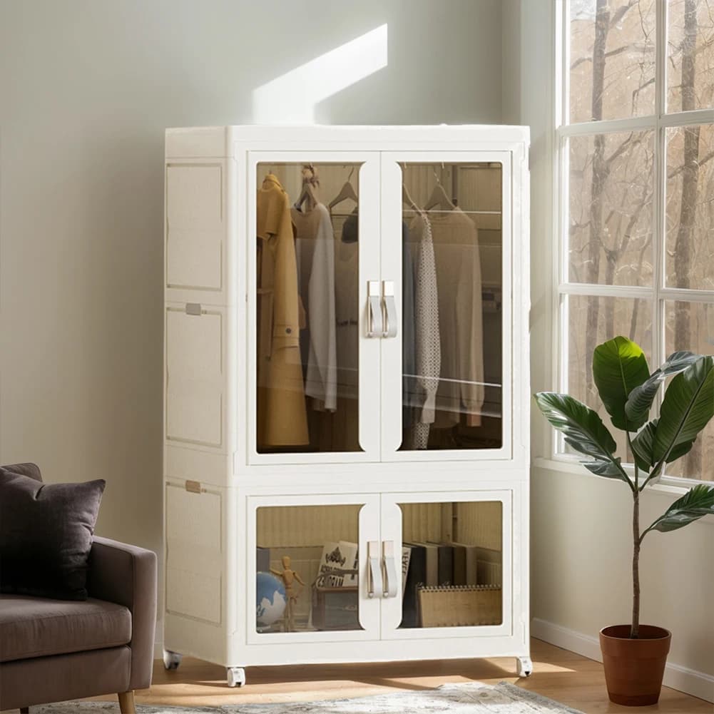 Armadio Portatile in Plastica con Porta Trasparente, Scaffale Multifunzione per Organizzazione, per Soggiorno e Camera da Letto