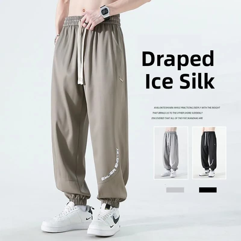 Pantaloni Sportivi Estivi da Uomo Sottili ed Elastici in Seta Ghiaccio, con Polsini, Resistenti all'Usura, Asciugatura Rapida, Casual, Lunghi in Poliestere