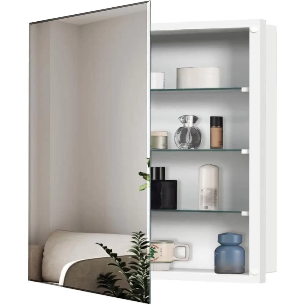 Armadietto a Specchio Smussato 28x28 Pollici con Ripiani Rimovibili per Bagno e Camera da Letto, Antiruggine