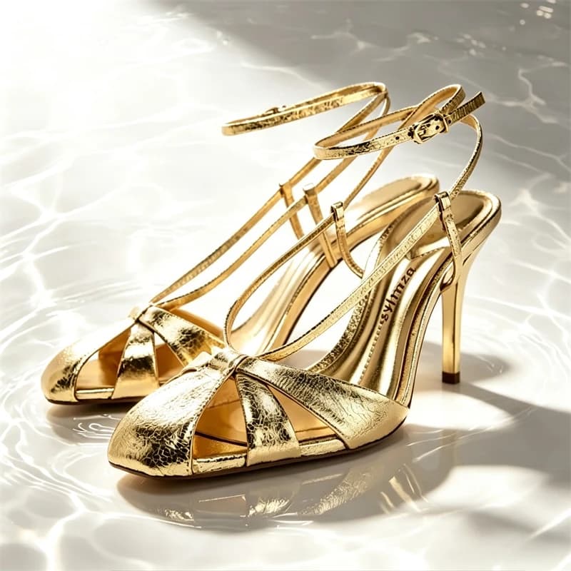 Fashion Gold Sandals with Thin Heel Sexy Woman Ankle Strap Buckle Gladiator Sandalwood Brand Designer Shoes Zapatos Mujer