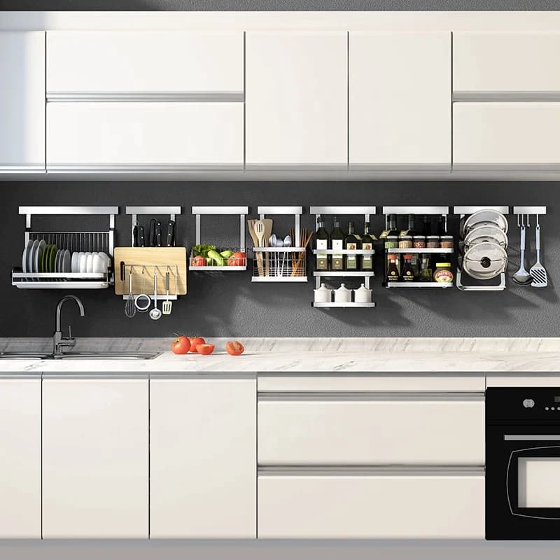 Classic Stainless Steel Kitchen Set Utensil Hanging Storage Wall Mount Folding Dish Spice Rack Shelf Corner Shelves Organizer