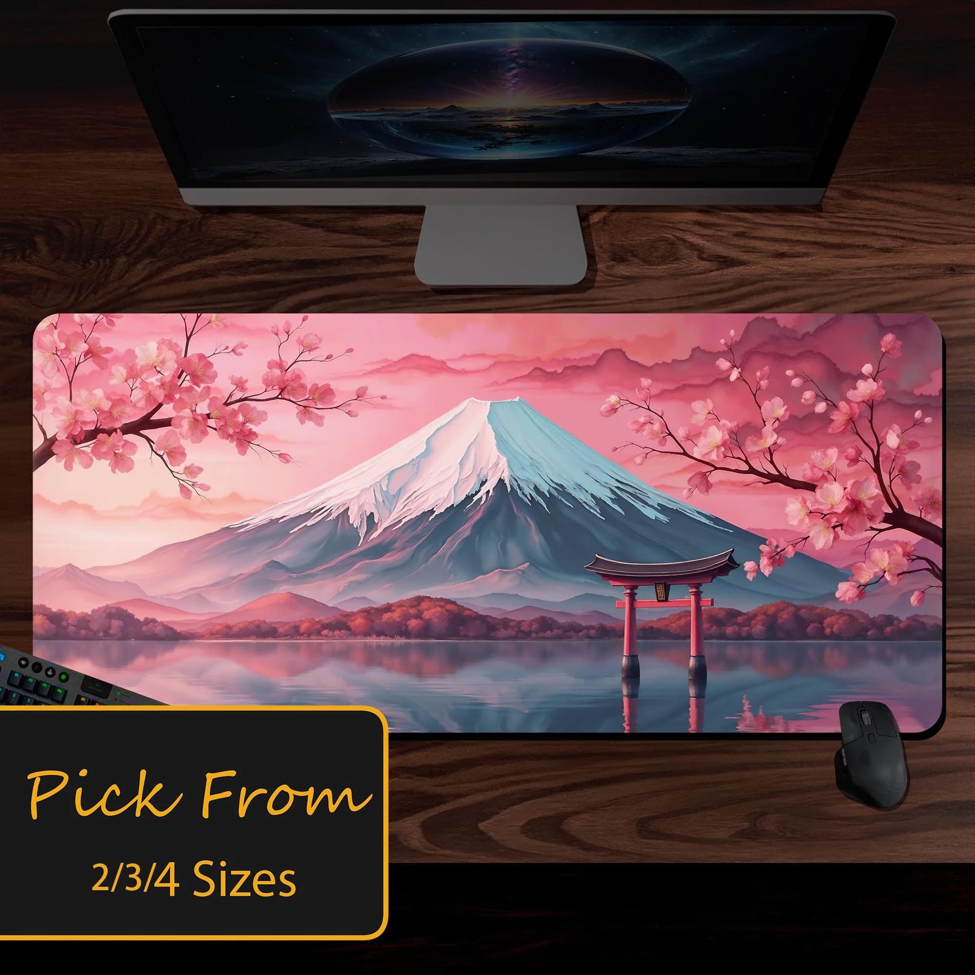 Japane Mt Fuji Mouse Pad Gamer Tappeto Accessorio per la decorazione della scrivania dell'ufficio, Tappetino per mouse con fiori di ciliegio Paesaggio di montagna Albero Sakura, tappetino da scrivania