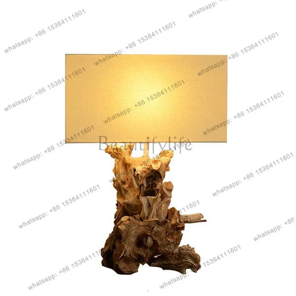Wabi Sandy Wind Solid Wood Decorative Desk Lamp Weathered Wood Art Creative Table Lamp B & B Hotel