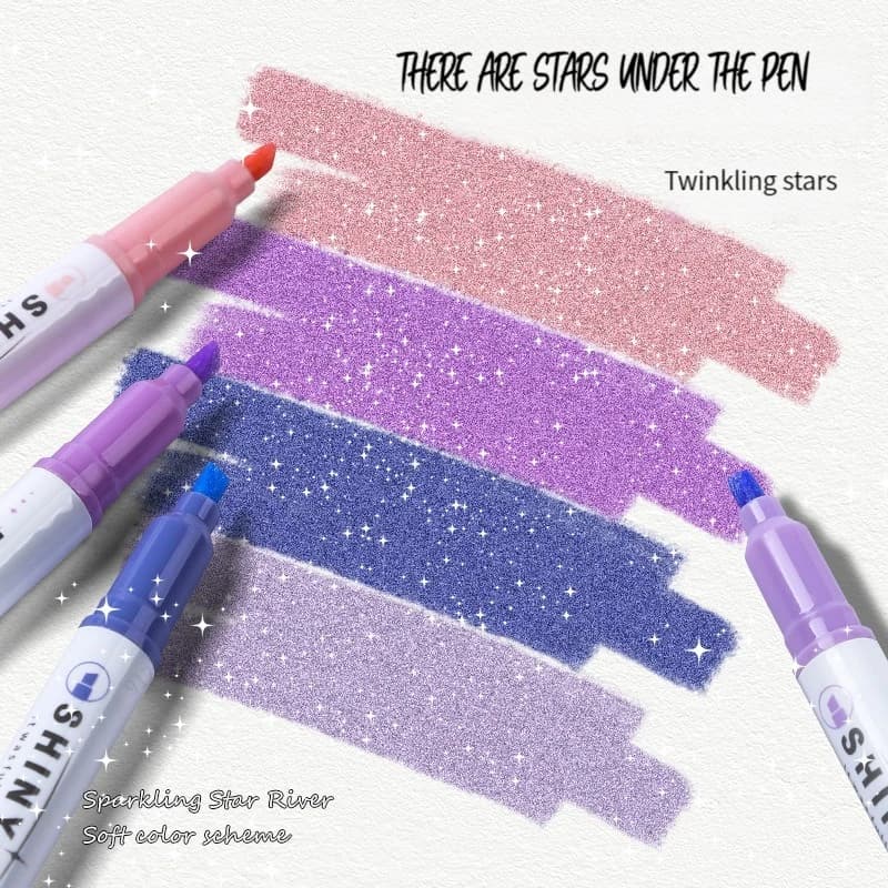Evidenziatori Glitterati Kawaii in 4 Colori, Pennarelli Pastello Sottili per Scrapbook, Cancelleria Artistica, Materiale Scolastico