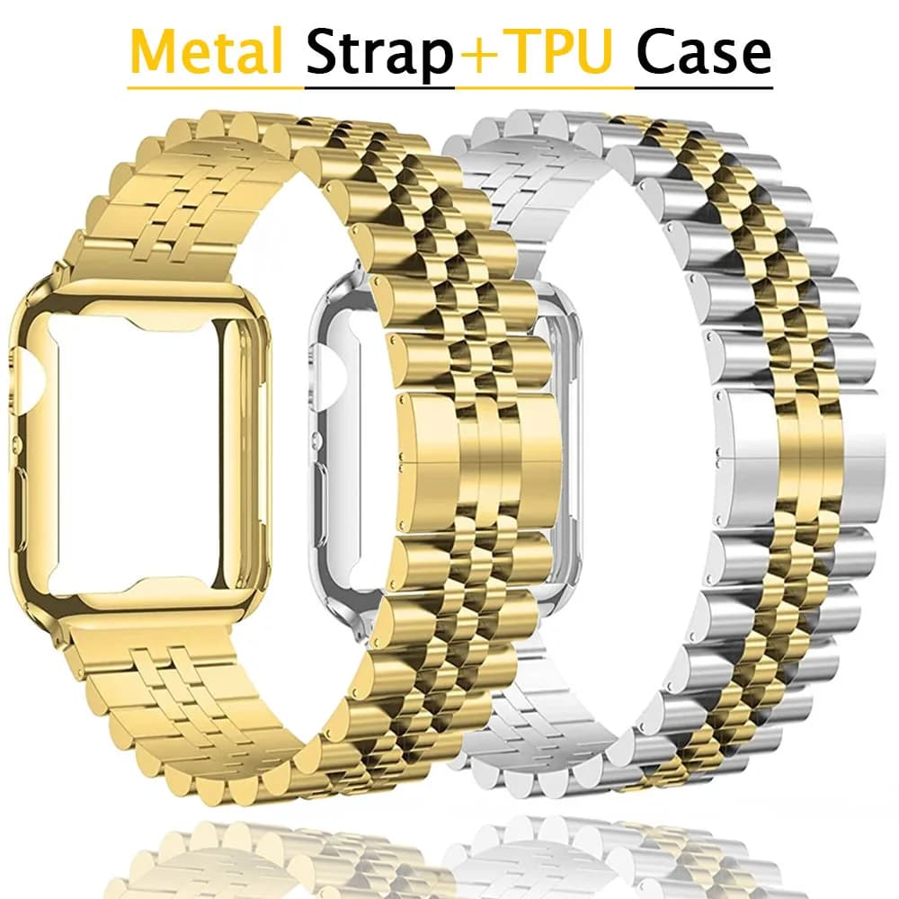 Cinturino in metallo + custodia morbida in TPU per cinturino Apple Watch 44mm 40mm 45mm 41mm Ultra 2 49mm cinturino in acciaio inossidabile iWatch 9 8 7 6 5 4 SE