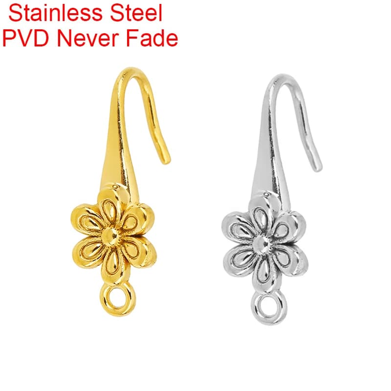 4pcs 25mm Flower Stainless Steel Earrings Making Hooks Wire PVD Never Fade Earrings Clasps Accessories For Diy Jewelry Findings