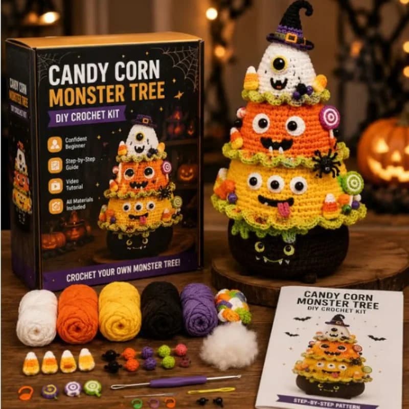 Monster Tree Crochet Kit for Beginners Crochet Starter Kits for Halloween Amigurumi Knitting Crochet Animals Kits Hooks Yarn Set