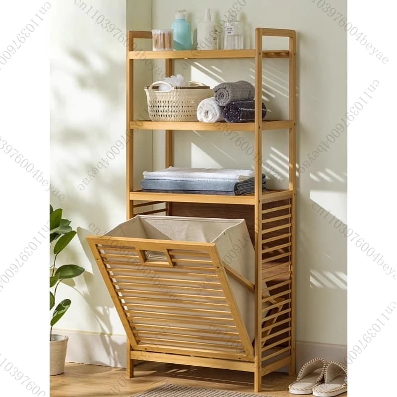 Multifunctional storage basket for dirty clothes, wooden linen baskets with removable bag, laundry organizer