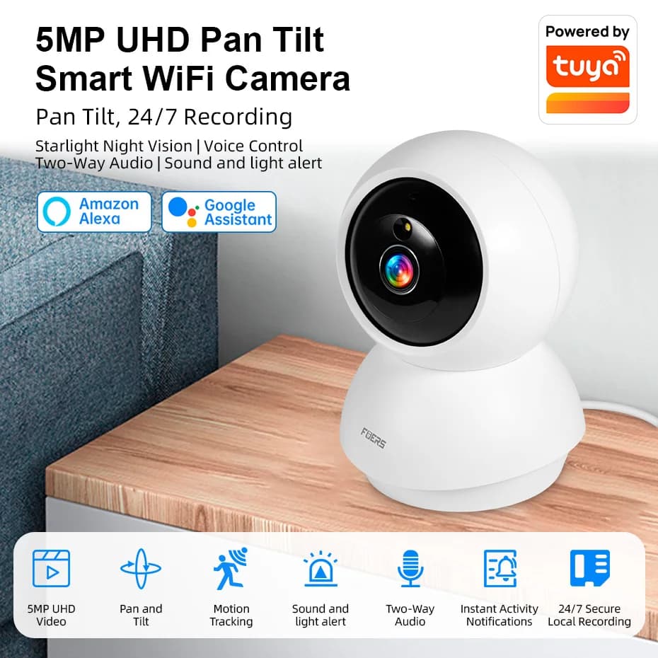 Fuers 5MP WiFi Camera Tuya Smart Home Indoor Wireless IP telecamera di sorveglianza AI rileva monitoraggio automatico sicurezza Baby Monitor