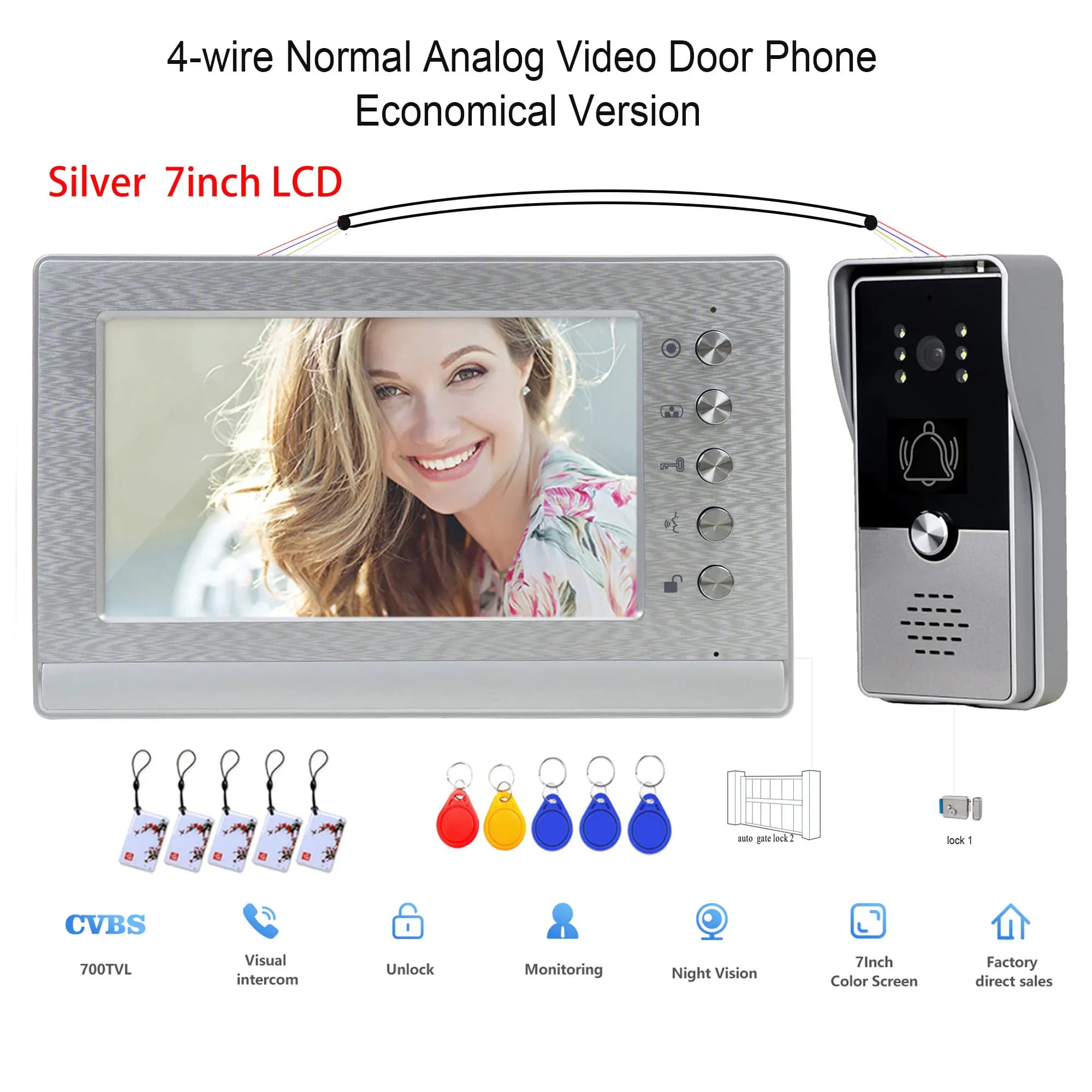 New Apartment Intercom Video Doorbell with RFID Card Unlock 7inch 4 Wired Video Door Phone System unlock 2 door