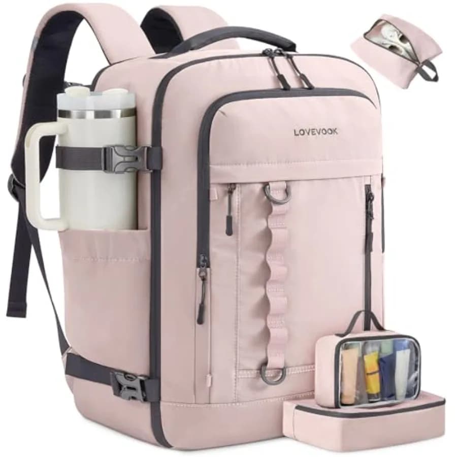 Zaino da viaggio da 40 litri per uomo e donna, impermeabile, bagaglio a mano per lavoro, viaggi, approvato per il volo, oggetto personale con 3 cubi organizer.