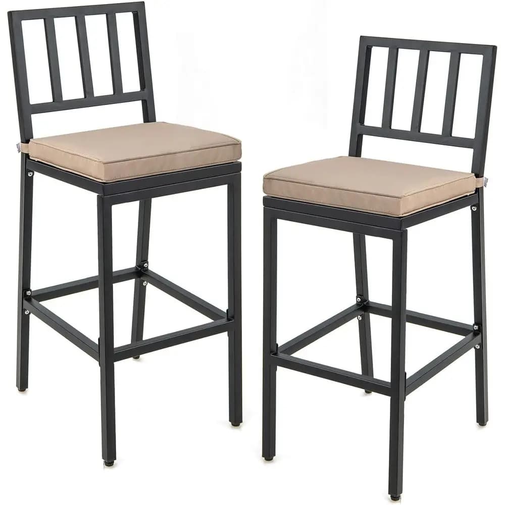 Set of 2 Durable Metal Bar Chairs for Patio with Resistent cushions for Intemperies and Poggiapiedi for Outer Spaces