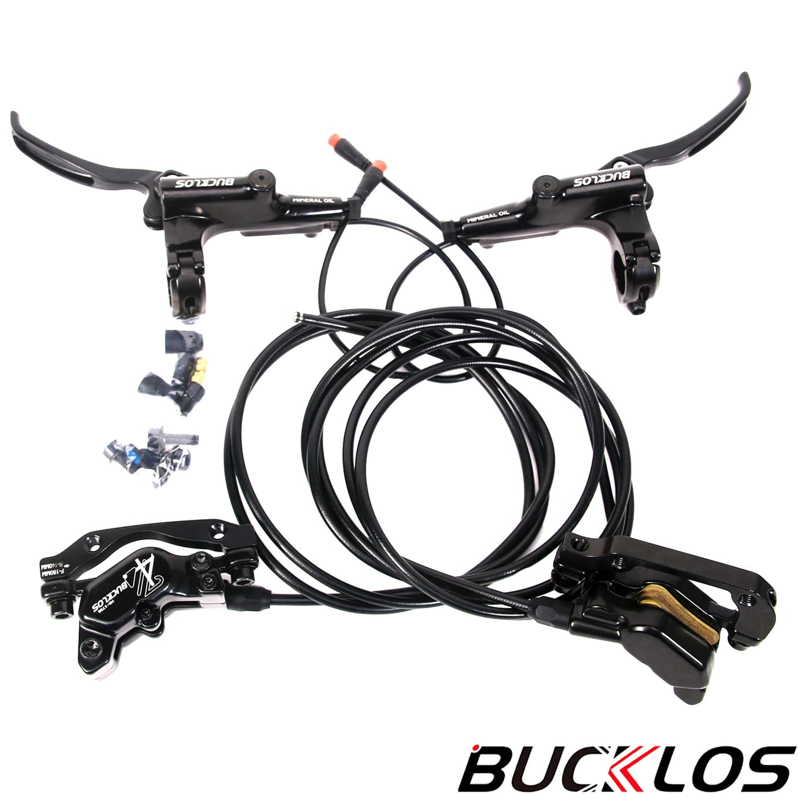 BUCKLOS HD-E735 Freno idraulico per bici elettrica 1150mm 1950mm Freno idraulico con spegnimento a 4 pistoni per parti di biciclette MTB per scooter Ebike
