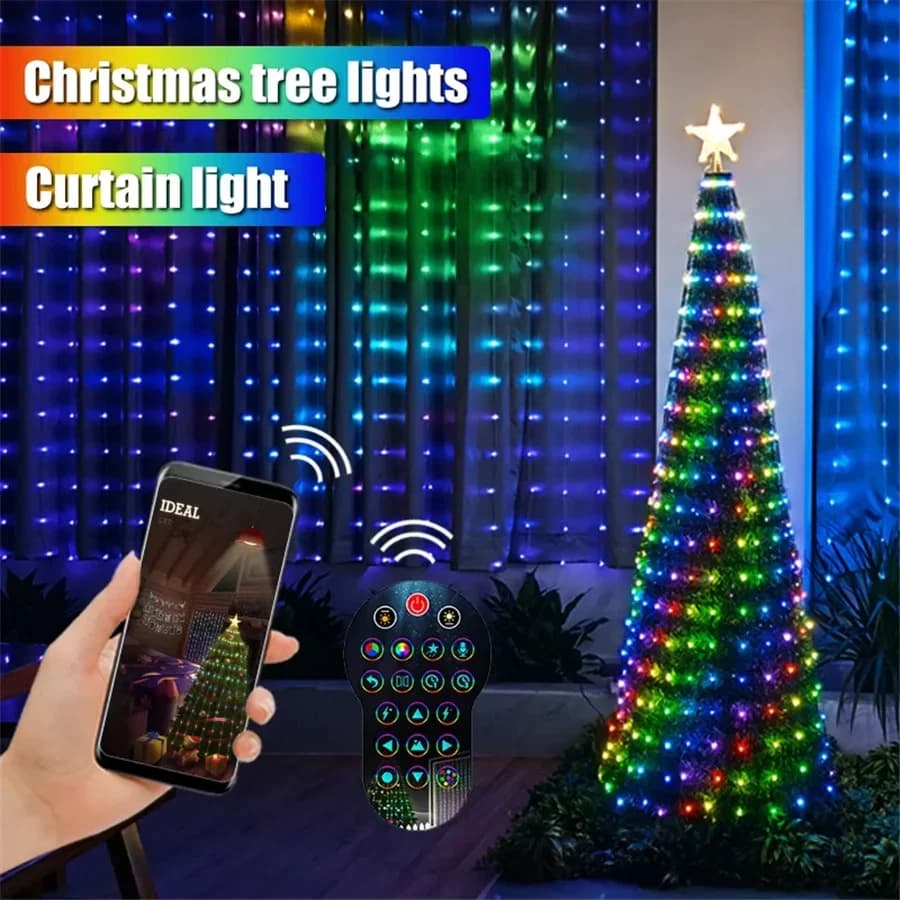 Smart 3*3M 400LED RGB Luci della stringa della tenda Controllo APP Ghirlanda di Natale Lucine Immagine fai da te Display Luci della festa nuziale