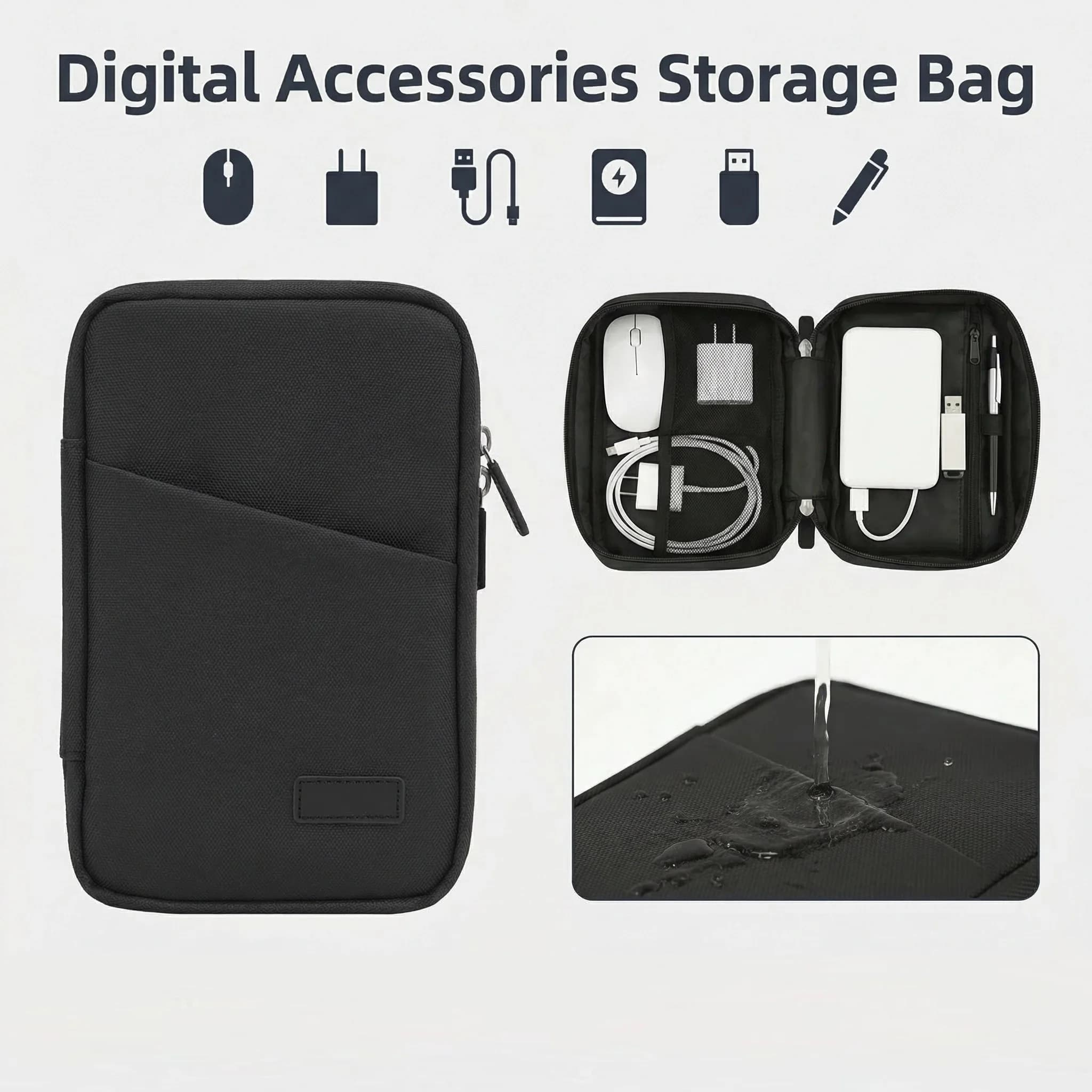 Borsa per il trasporto di dispositivi elettronici da viaggio, custodia digitale portatile impermeabile per cavi, organizer per cavi USB, power bank e accessori digitali.