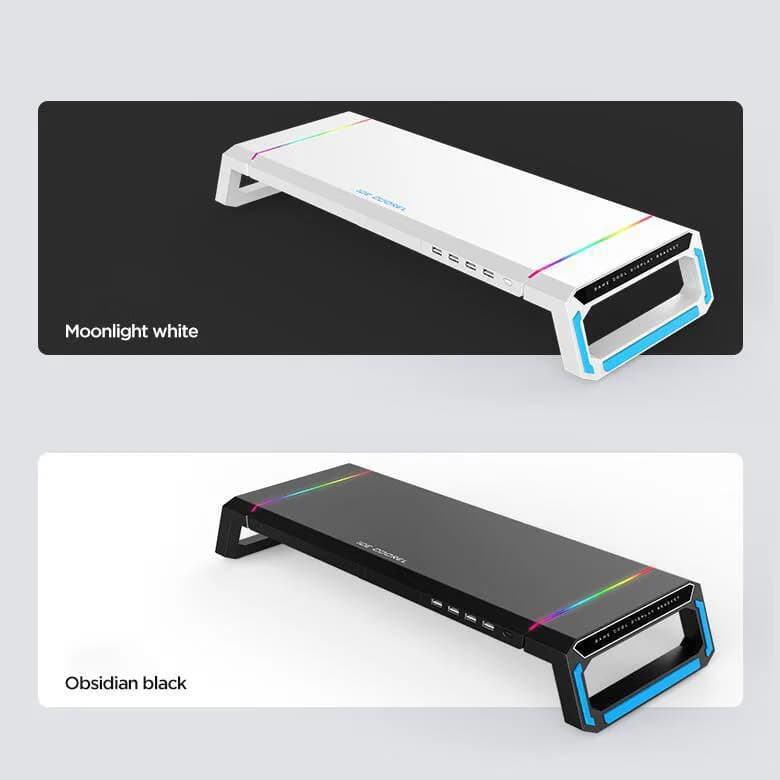 Space - Saving Adjustable Monitor Riser with RGB Lights & USB Hub, Multifunctional Stand for Laptop & AIO, Ergonomic Gaming/Offi