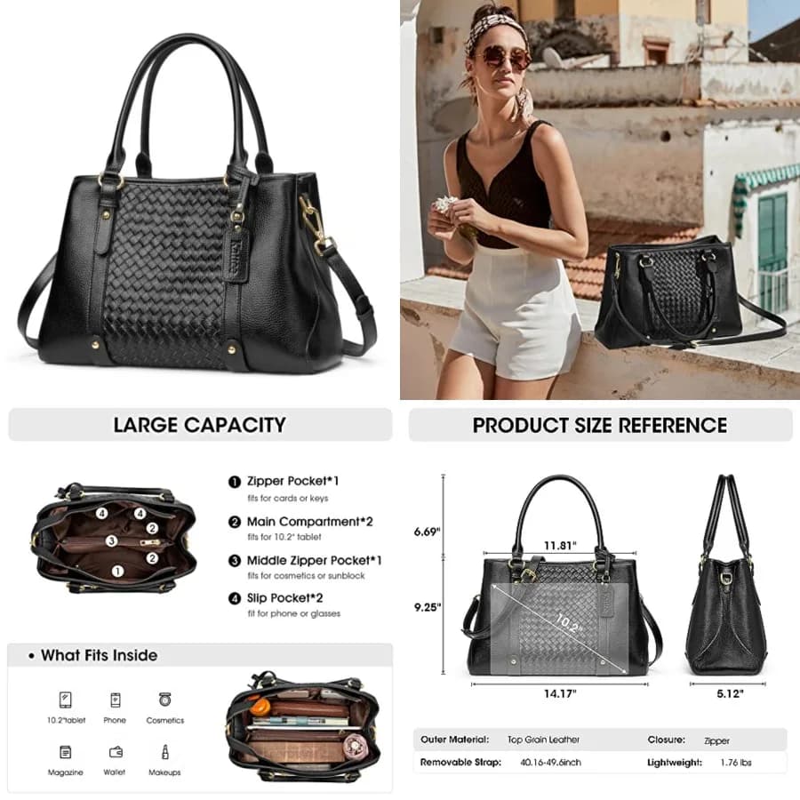 Borse a tracolla e a spalla da donna Kattee in vera pelle morbida con manico superiore, stile Hobo