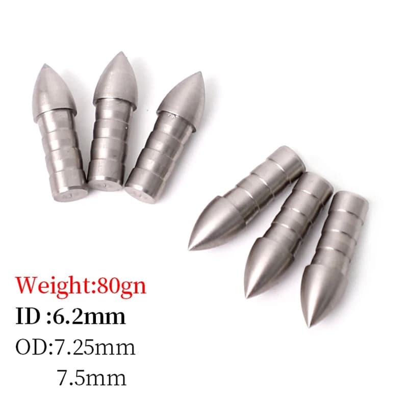 50 Pezzi Punte per Frecce in Acciaio Inox 80/100 Grani per Aste con Diametro Interno 6,2mm, Accessori per Tiro con l'Arco
