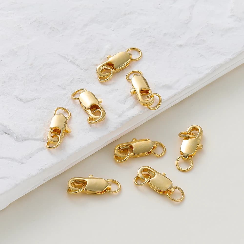 Set di 10 Chiusure a Moschettone Placcate Oro 14K/18K in Ottone con 20 Anelli Aperti per Creazione di Gioielli Fai-da-Te, Connettori per Braccialetti