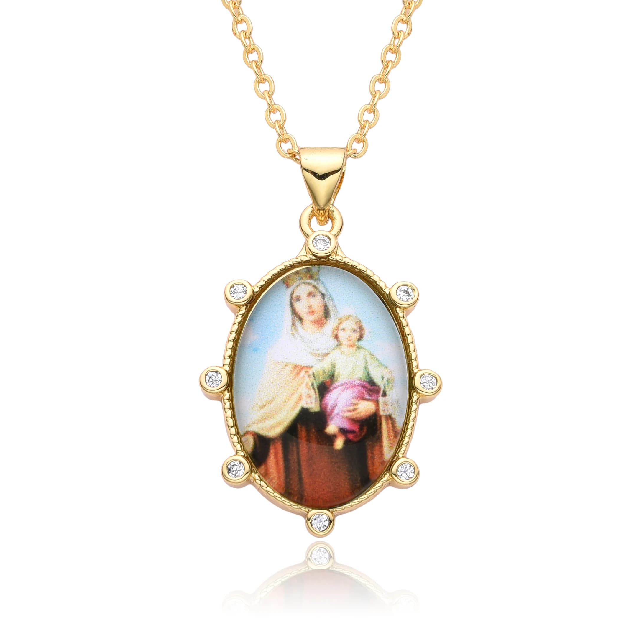 Ovale placcato in oro Nostra Signora di Mt. Collana con ciondolo cavo Carmel Collana della Vergine Maria Nuestra Señora del Carmen Gioielli con ciondoli cattolici
