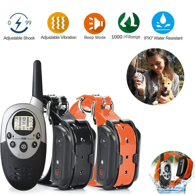 Collare per Addestramento Cani con Telecomando, Impermeabile, Ricaricabile, Portata 1000 Iarde, Display LCD, per 2 Cani