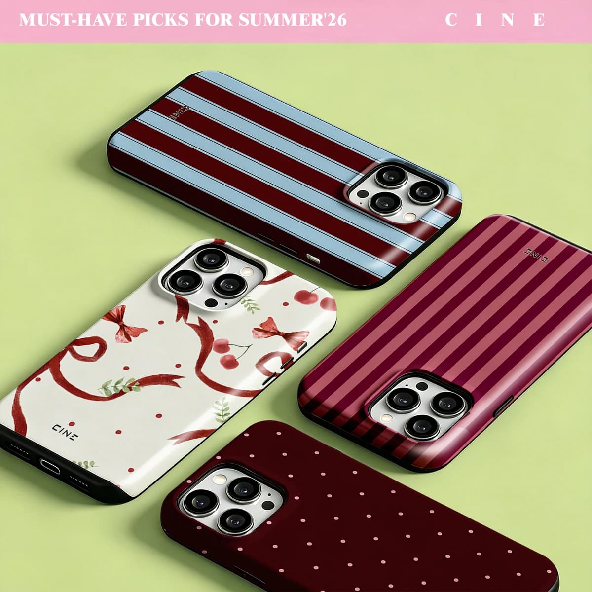 Cine Maroon Pink Dots Glossy HD Phone Case For iPhone 17 16 15 14 Plus 13 Pro Max For Magsafe Film 2-in-1