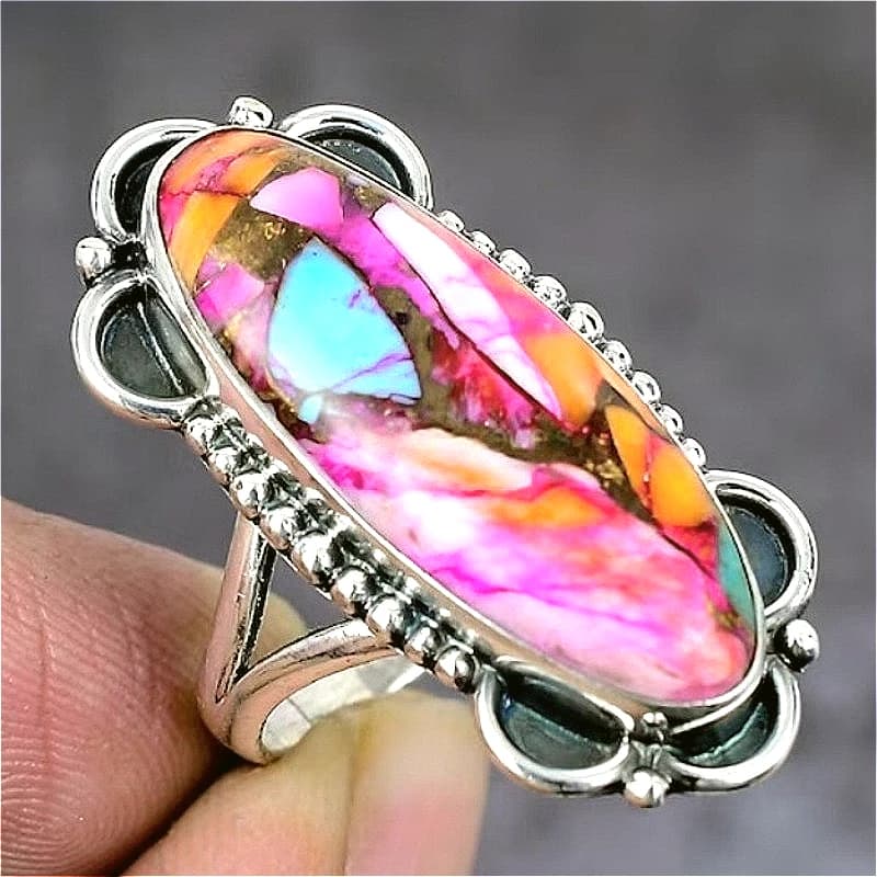 Bohemia Style Vintage Big Oval Pattern Stone Aesthetic Silvery Plated Ring for Women Elegant Temperament Banquet Jewelry Crafts