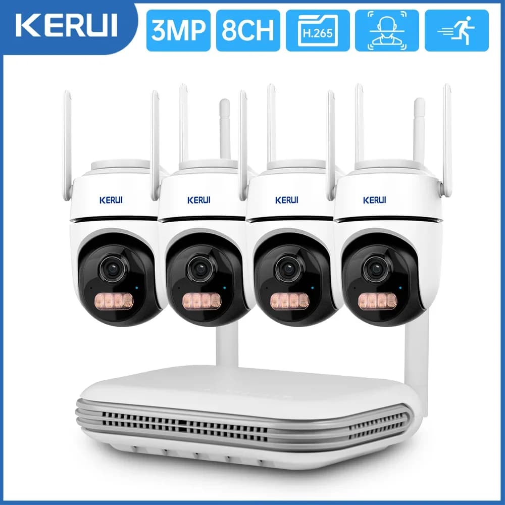 KERUI Wireless 3MP HD WIFI IP Camera 8CH NVR ome Security System Outdoor Surveillance CCTV Audio Video Recorder
