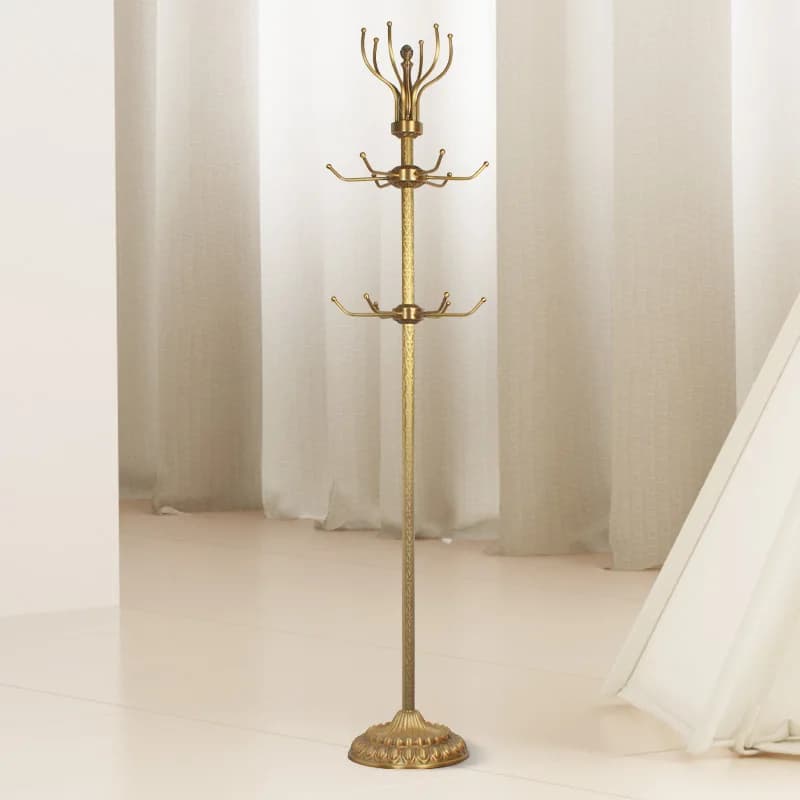 Light luxury hanger for home bedroom, vertical coat hangers from floor to ceiling, engraved, printed, for clothes, hat, hanging bag, brass coat hangers