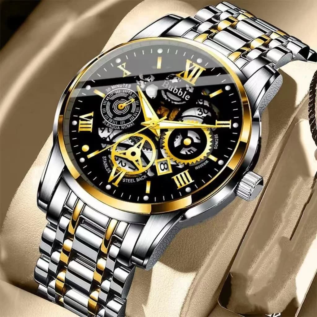 Orologio da uomo, orologio al quarzo classico alla moda, ultrasottile, luminoso, con doppio calendario e cinturino in acciaio