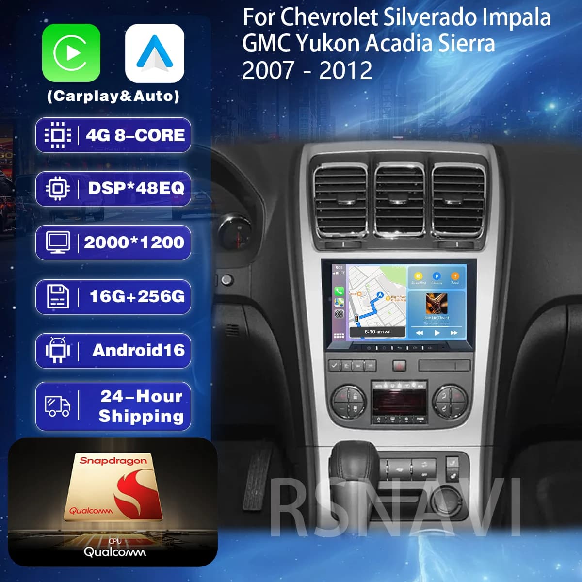 Autoradio Android 16 Carplay Auto Qualcomm con schermo 2K Plug and Play per Chevrolet Silverado Impala GMC Yukon Acadia Sierra