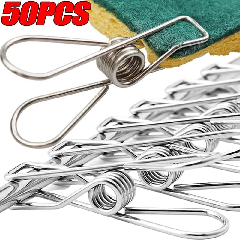 10/50PCS Stainless Steel Clips Multipurpose Laundry Clothespins Pegs Holders Heavy Duty Metal Picture Sock Towel Hanging Clamps
