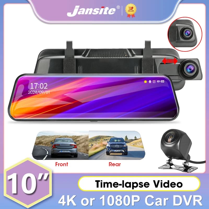 Jansite 10 "4K or 1080P DVR for cars Front and rear lens Touch Screen Stream Media Video Recorder Double lens Dashcam G-sensor mirror