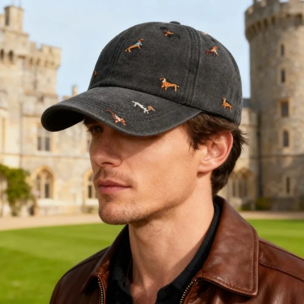 Cappellino da Baseball in Cotone Morbido con Ricamo Punk a Forma di Cucciolo, Protezione UV, Effetto Invecchiato, Stile Casual