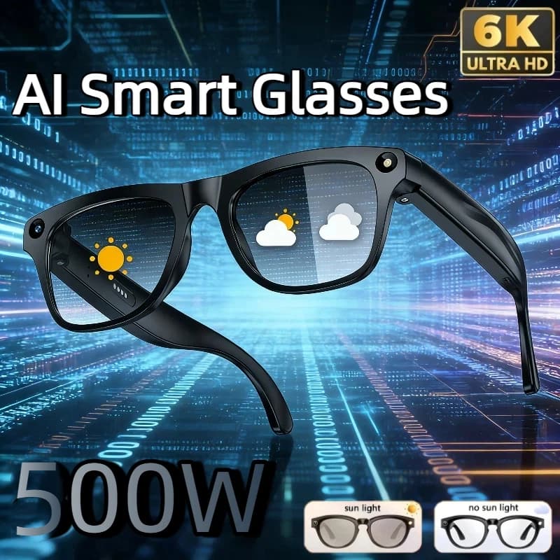 Occhiali AI con Fotocamera 4K 500W, Lenti a Colori Variabili, Traduzione Intelligente, Registrazione Fotografica, Impermeabili, Chiamate, Occhiali da Sole Smart 2026