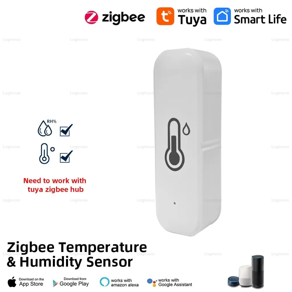 Sensore di temperatura e umidità ZigBee Termometro per casa intelligente Igrometro APP Smart Life Allarme remoto Funziona con Alexa Google Home