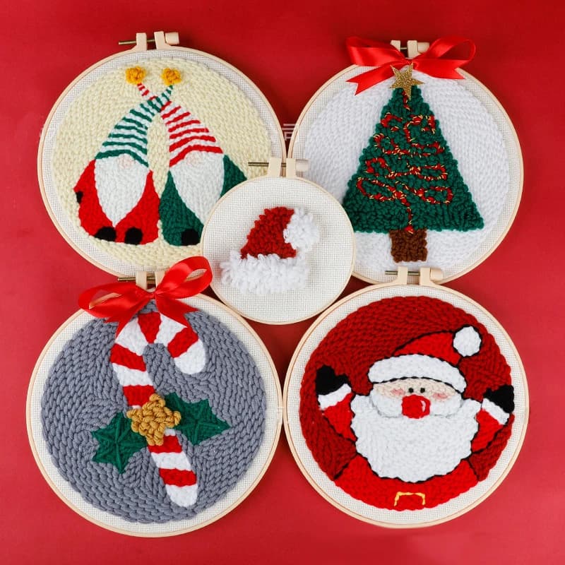 Christmas Punch Needle Kit Beginner Embroidery Christmas Tree Soft Yarn Christmas Decorations for Home DIY Craft Kits for Kids