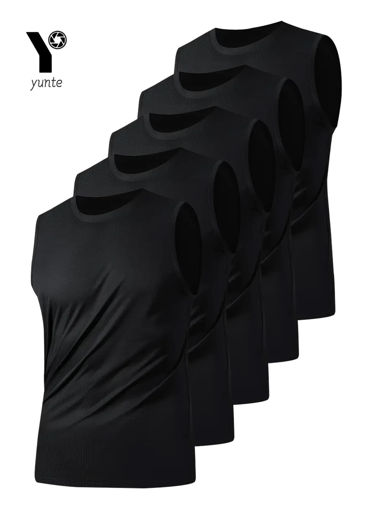 Gilet sportivo da uomo Nero 5 pezzi girocollo traspirante tessuto leggermente elastico colore puro adatto per la primavera, l'estate e l'autunno R