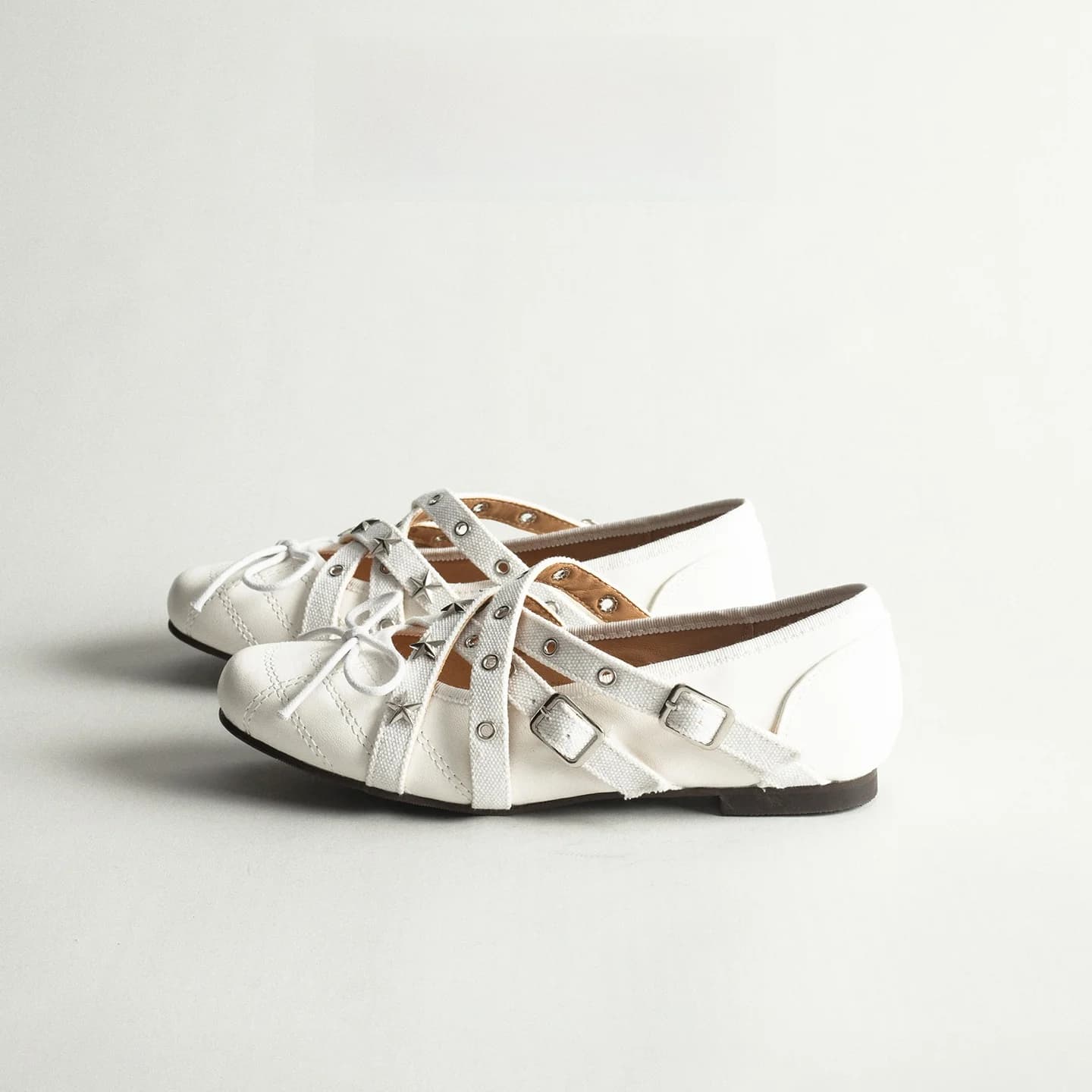 Genuine Leather Ballet Flat Shoes Women's Mary Jane Cross Buckle Strap Knot Versatile Skirt Matching Flats