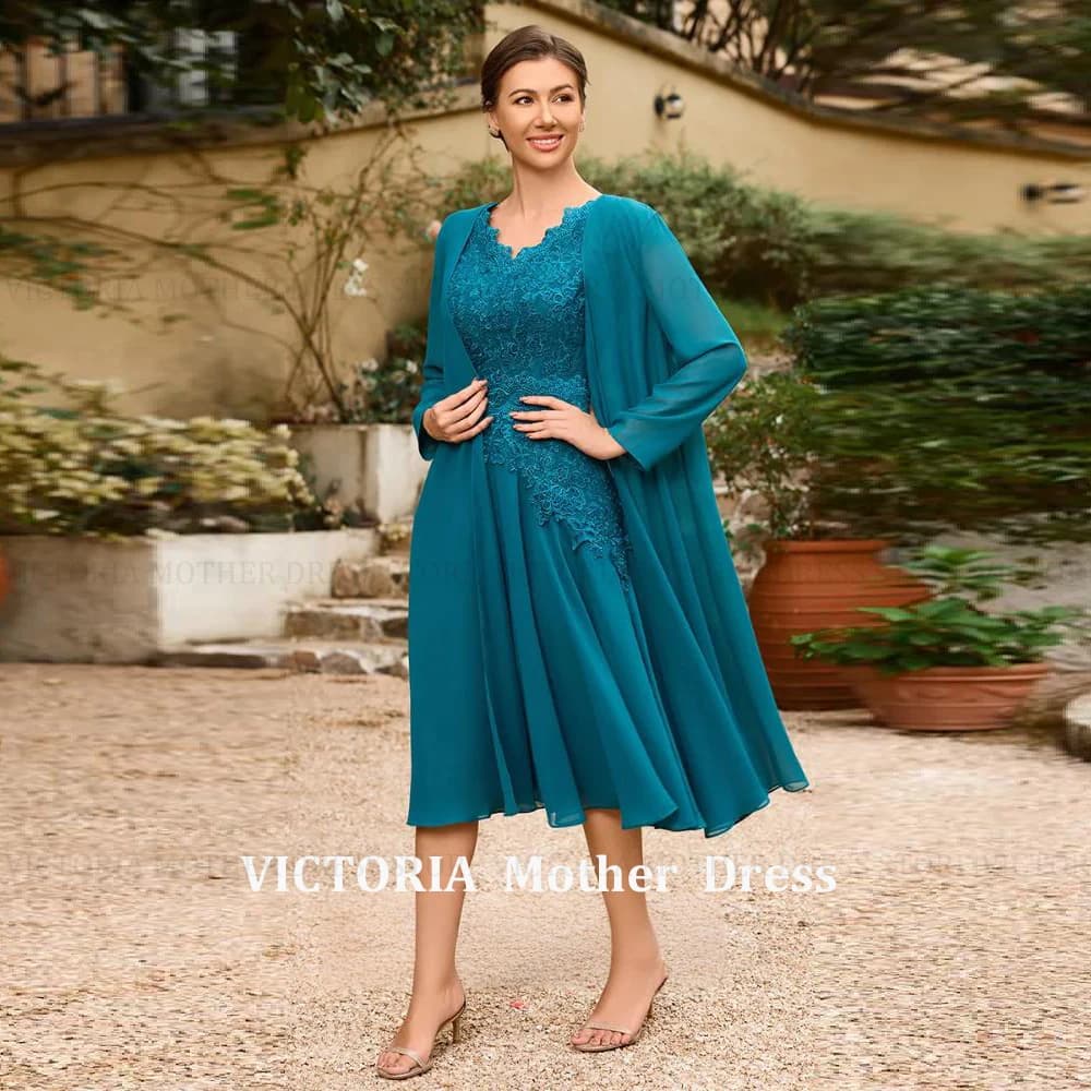VICTORIA Customized 2 Pieces Mother of the Bride Dress 2026 A-Line V-Neck Lace Formal Wedding Guest Gowns Short Evening Dresses