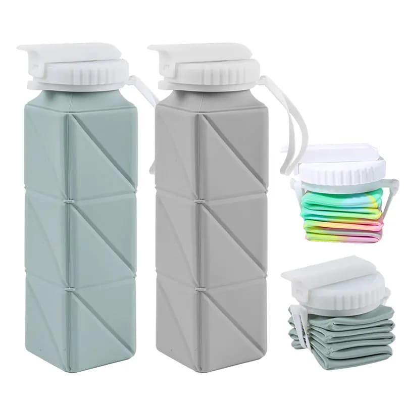 Bottiglia d'acqua pieghevole da 620 ml con coperchio in cannuccia Bottiglia d'acqua pieghevole in silicone senza BPA a tenuta stagna per viaggi, palestra, campeggio, sport