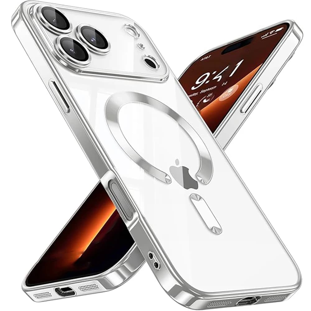 Custodia morbida in silicone trasparente con placcatura di lusso per iPhone 17 Air 16 15 14 13 12 11 Pro Max Custodia di ricarica wireless magnetica Magsafe