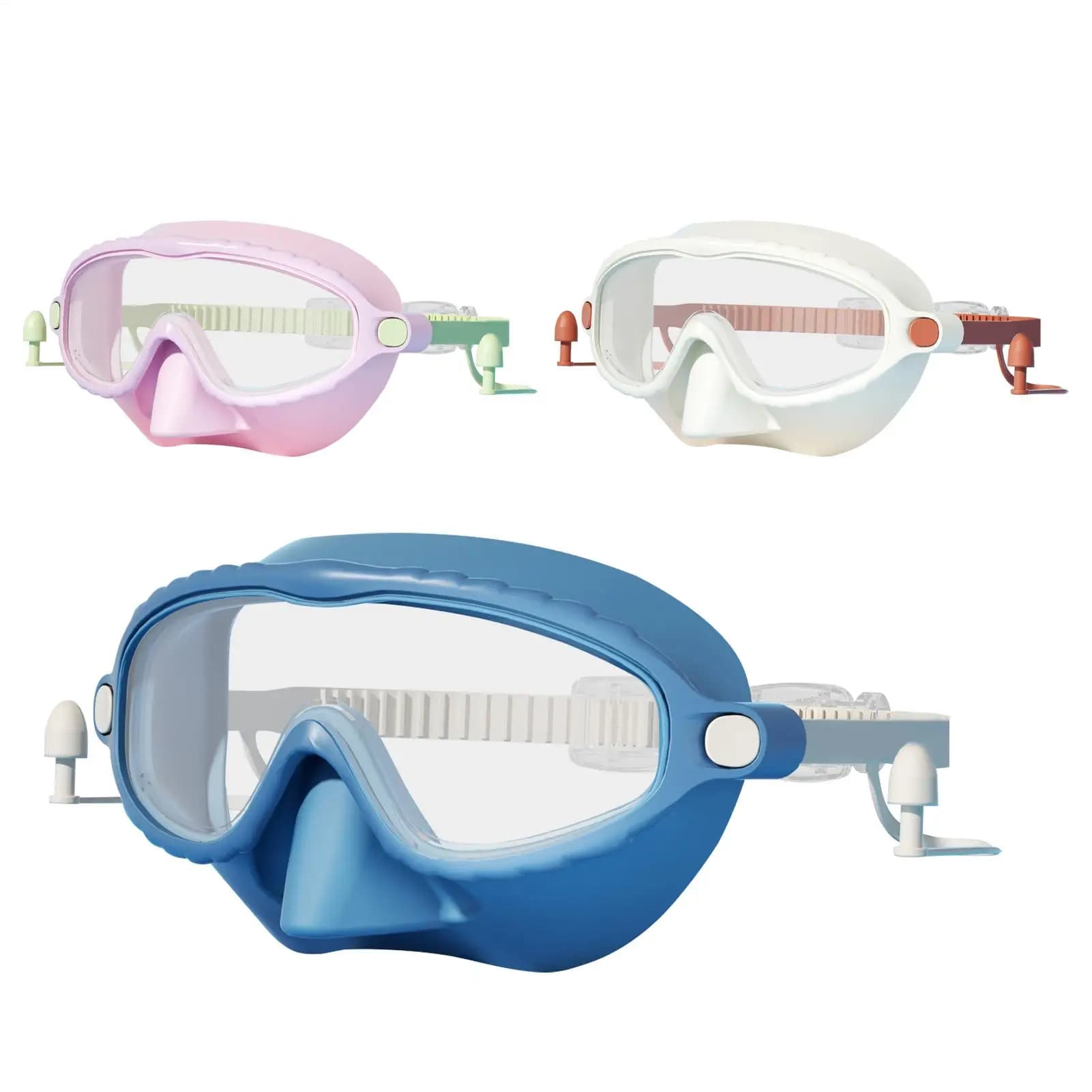 Kid Goggles With Nose Cover 180 Wide Angle Anti-Fog Glasses Anti-knotted Hair Leak-Proof Pool Goggles With Nose Cover For Boys