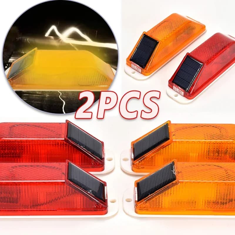 Lampada a LED di avvertimento stroboscopico solare da 2 pezzi Flash stroboscopico Attenzione al traffico Luce di controllo del chip Ponte Luce di sicurezza di guida notturna ricaricabile