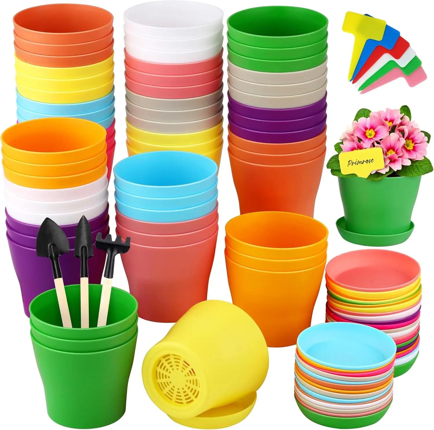 60 Pieces Plastic Vases 4 Inches with Subvases and Labels, Multicolor Vases for Flowers and Plants, Vivary Vases for Semenzali